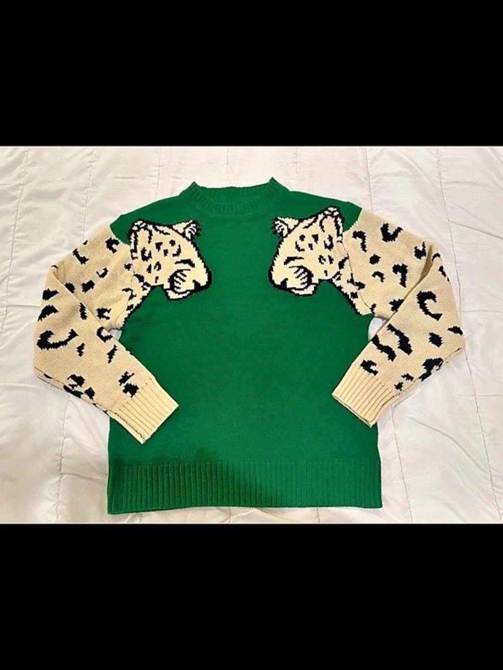 Green Leopard Print Sweater Like New